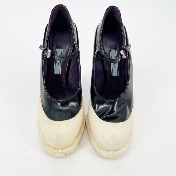 Prada Runway 2012 White & Black Rubber Cap Toe Mary Jane Platform Heels IT 36 - Picture 5 of 11